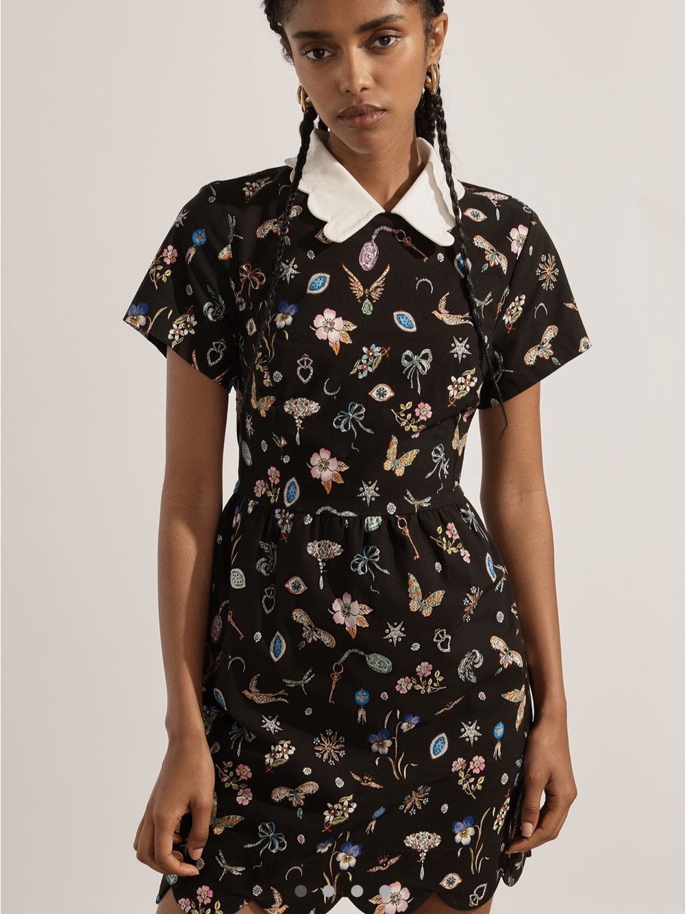 Maeve Short-Sleeve Collared Scallop Mini Dress